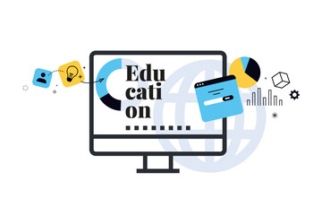 Distance education, online learning.. Creative vector illustration for web banner, social media, business presentation, marketing material. Back to school. 