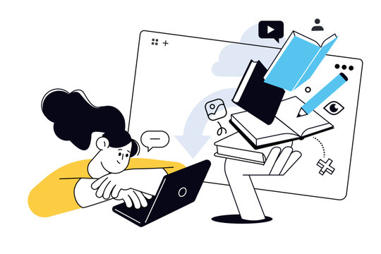 Education. Creative vector illustration for web banner, social media, business presentation, marketing material. Back to school. Distance education, online learning.