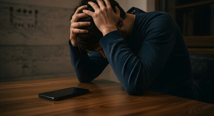 Man Feeling Despair, Loneliness, and Stress at Home