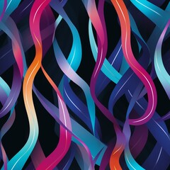 Abstract Wavy Ribbon Pattern Multicolored Swirls on Dark Backdrop