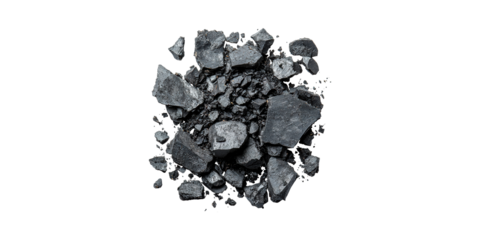 Crushed Black Coal Pieces. Energy Resource And Industrial Fuel Concept Isolated On Transparent Background