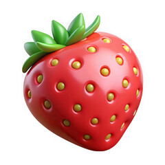 Obraz premium Shiny red strawberry with green leaves isolated on transparent background