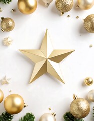 Fototapeta premium Gold Christmas star surrounded by ornaments