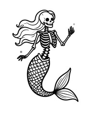 Obraz premium Skeleton mermaid, outlined design