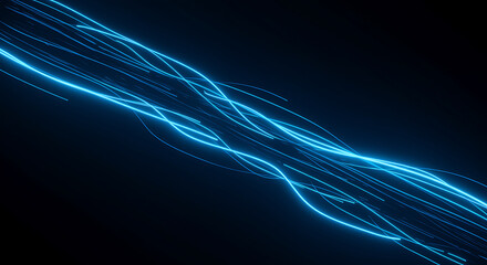 Dynamic glowing blue light trails create stunning abstract pattern for modern technology background art