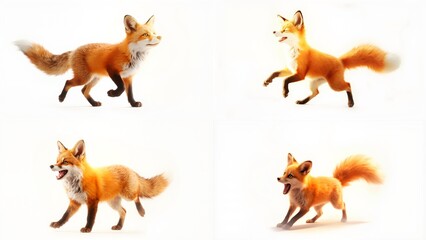 Obraz premium Four pictures of a fox background creative expression composition backgrounds elements frame scene style illustration cartoonish movement colorful emotion motion design layers figure