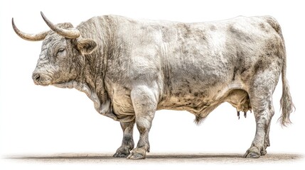 Large, light-gray bull, profile view