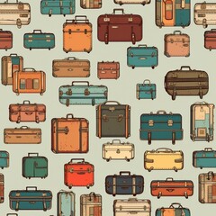 Colorful Vintage Suitcase Pattern, Old Luggage Travel Background