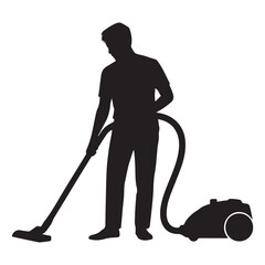 Silhouette of Man Vacuuming Cleaning House Chores Home Maintenance Housekeeping and Domestic Services Routine Cleaning for Healthy Living