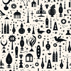 Abstract Black and White Ornament Pattern with Geometric Figures and Stars