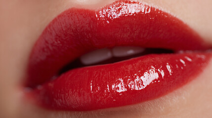 Obraz premium A woman's red lips with a shiny gloss