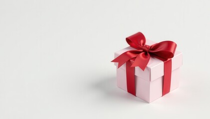 Obraz premium Simple red ribbon on a small gift box against a clean white background , season, background