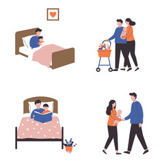 Happy Family:  Parenting Moments, Flat Style Illustrations