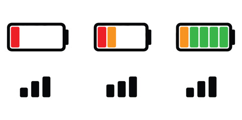 battery icon. battery charge icon set.battery symbols charge level icon pictogram isolated illustration.