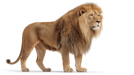 Fototapeta premium Majestic lion portrait against white background