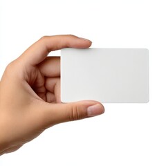 Female Hand Grasping Unmarked Gift Card in Isolated White Space
