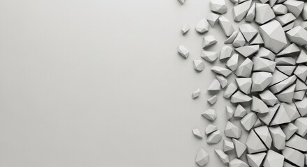 Geometric fragmentation array on neutral canvas with ample blank space for overlays and design