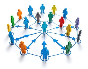 Colorful figures interconnected by a network