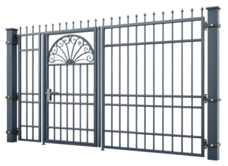 A metal prison gate isolated on white or transparent background