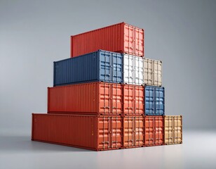 Fototapeta premium Stacked cargo containers forming a pyramid shape symbolizing global trade and logistics