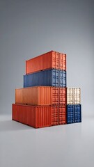 Fototapeta premium Stacked cargo containers forming a pyramid shape symbolizing global trade and logistics