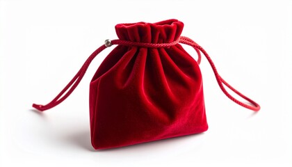 Elegant Red Velvet Gift Pouch Isolated on White Background.