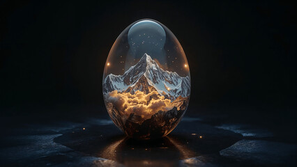 Glowing Crystal Egg with Mountain Landscape and Starry Sky sphere glass