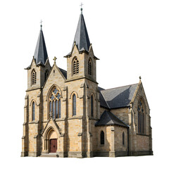 Obraz premium Old historical religious church building isolated on white or transparent png background 