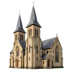 Fototapeta premium Old historical religious church building isolated on white or transparent png background 