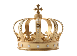 Elegant luxury gold red crown isolated on white or transparent background