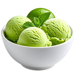 Green ice cream scoops in bowl