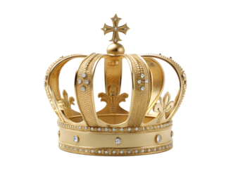 Elegant luxury gold red crown isolated on white or transparent background