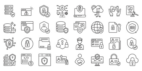 Web & Data Security Essentials set of web icons in line style. web security, data protection, cybersecurity, secure website and information security. Vector illustration