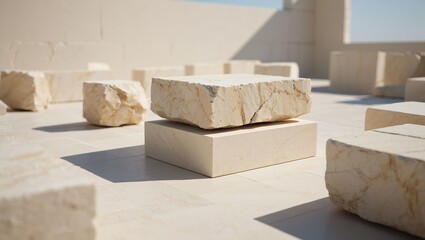 Stack of beige concrete blocks for construction and building material