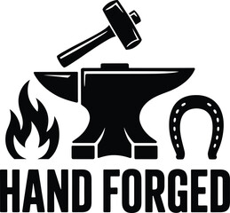 Blacksmith "Hand Forged" Silhouettes: Hammer, Anvil, Horseshoe, Fire Icons