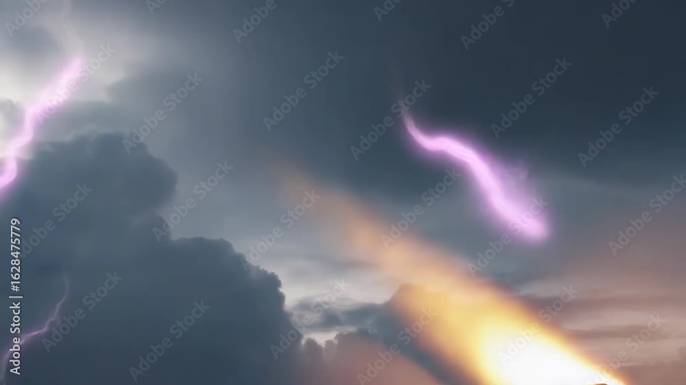 Wall mural large asteroid entering earth's atmosphere during a powerful thunderstorm with lightning, creating a
