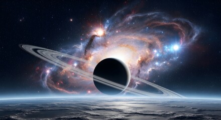 A ringed planet in space