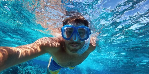 Fototapeta premium The adventure of snorkeling in clear blue waters with vibrant marine life.
