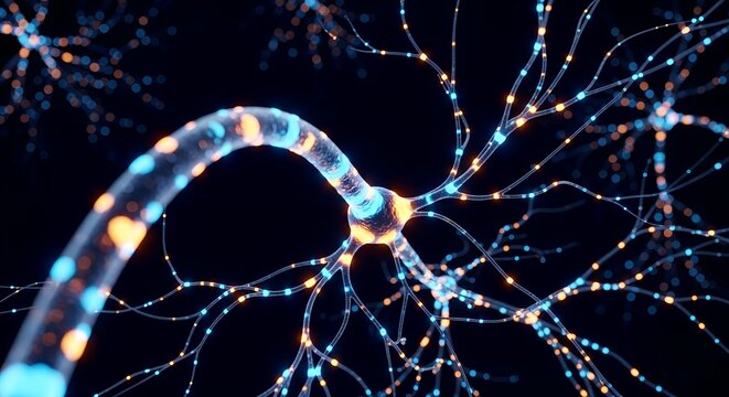 Closeup of neuron nerve cell for brain and neural network system in human body