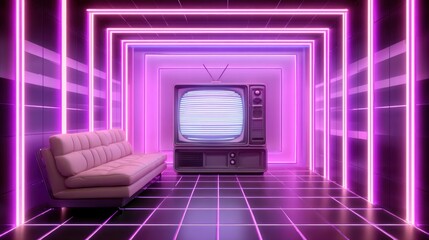 Retro neon room with TV