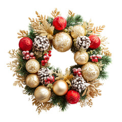 Decorative Christmas wreath ornaments isolated on white or transparent background