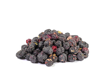Dried blueberries against a white background