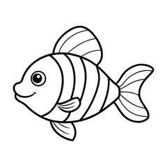 Smiling Cartoon Fish Illustration for Children's Coloring or Educational Use