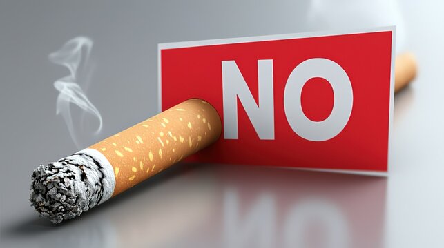 3D Render of a No - Smoking Sign with Cigarette Intersecting It 