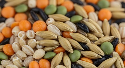 A close up of a bunch of grains isolated on white background.