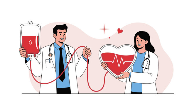 Doctors helping patients give blood donation to save lives and support health