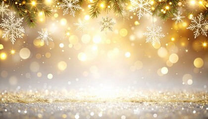 Winter wonderland scene with snowflakes and golden bokeh lights cozy holiday atmosphere indoor festive soft glow