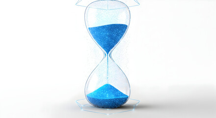 A vibrant blue digital hourglass symbolizes the flow of data and the relentless march of time in a modern world