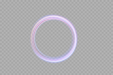 Futuristic glowing neon ellipse in vivid pink, blue, and violet tones on transparent dark background. Magic swirl ring energy flow, abstract portal light effect for sci-fi scenes, fantasy art, and dig