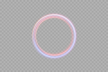 Futuristic glowing neon ellipse in vivid pink, blue, and violet tones on transparent dark background. Magic swirl ring energy flow, abstract portal light effect for sci-fi scenes, fantasy art, and dig